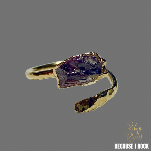Single Stone Hammered Adjustable Ring