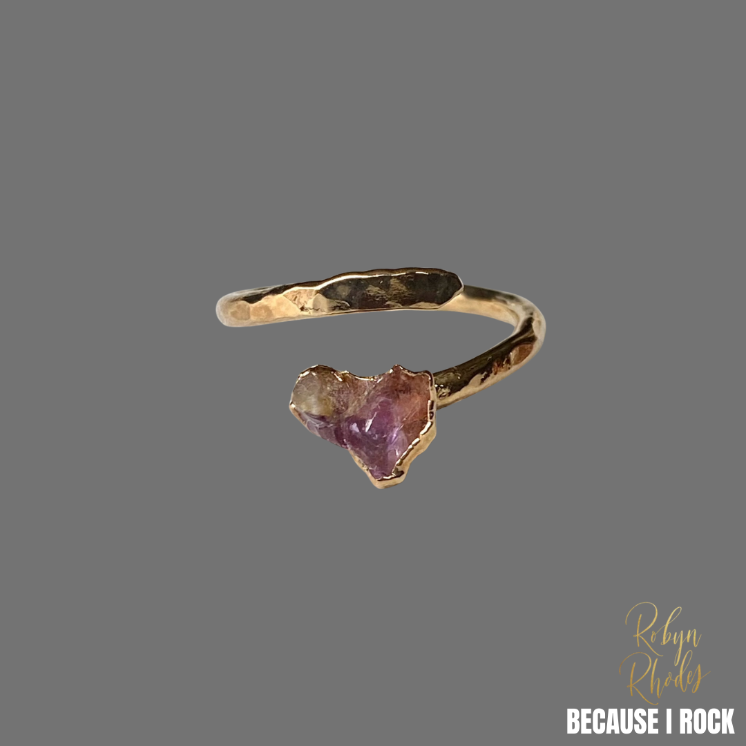 Single Stone Hammered Adjustable Ring
